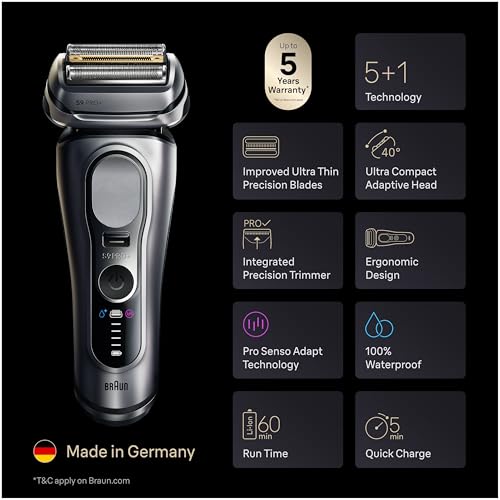 Image of Braun Series 9 PRO+ Electric Shaver, Wet & Dry Razor, Pro SensoAdapt, 6in1 SmartCare Center, 9697CC, Silver