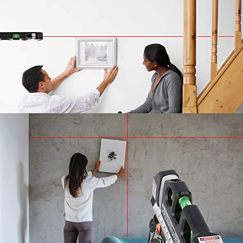 Image of Multipurpose ABS Laser Level Line Tool Kit | Standard Cross | leveler Beam with Metric Rulers 8ft /2.5M for Picture Hanging cabinets Tile Walls (Black)