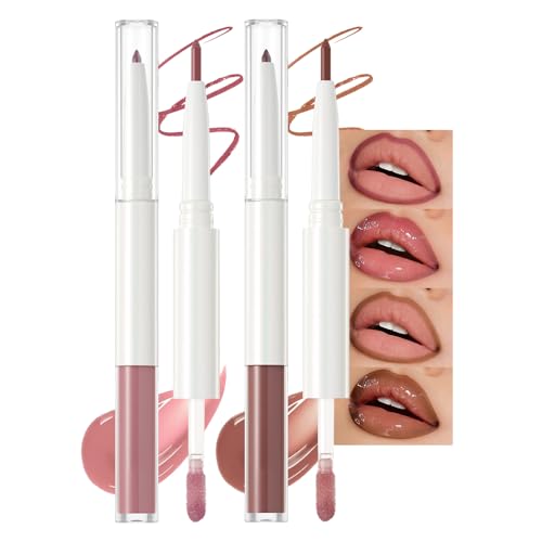 BINGBRUSH 2PCS Lip Gloss Set, Creamy 2-in-1 Lip Liner &