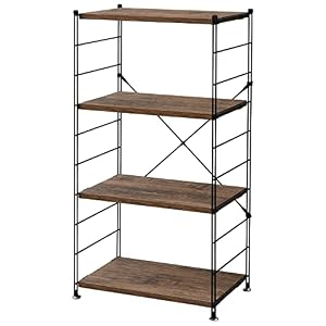 [山善] ウッドシェルフ 収納ラック 木製棚板 4段 幅65×奥行41.5×高さ123.5cm 簡単高さ調節 耐荷重約25kg(1段あたり) 組立品 新生活 ブラウン(木目) MWS-12644(ABR/SBK)