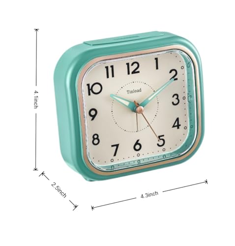 Image of Tinload 4.3 inch Vintage Retro Analog Alarm Clock, Super Silent Non Ticking Clock with Manual Light, Snooze, Battery Operated, Simply Design, for Living Room, Bedroom, Bedside, Desk(Green)