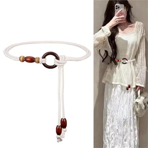 Braided Knotted Waist Belt 5Pcs Women's White Shell Thin Waist Belt - Bohemian Woven Ropes For clothes3