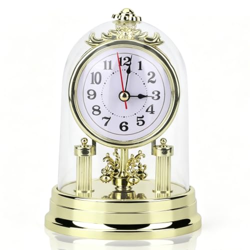 HERCHR Orologio da tavolo con pendolo girevole, Stile retrò Europeo Soggiorno Antico Orologio Silenzioso per Soggiorno Camera Letto Ufficio (Oro)