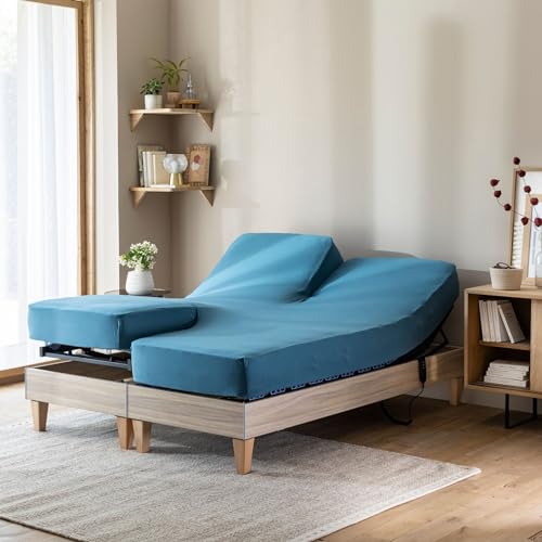 Drap Housse Bleu Canard pour lit articulé Jersey Extensible 2x90x200