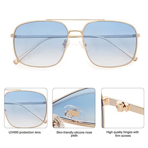 SOJOS Trendy Square Aviator Sunglasses for Women Men, Gold Frame Light Tint Gradient Shades SJ11764
