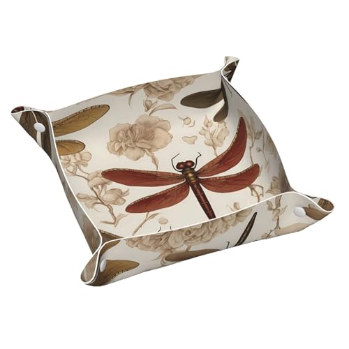 WZYWHJ Plateau de rangement en cuir pour table de chevet, bureau, coiffeuse et plus encore – Facile à nettoyer – Imprimé libellule baroque moyen
