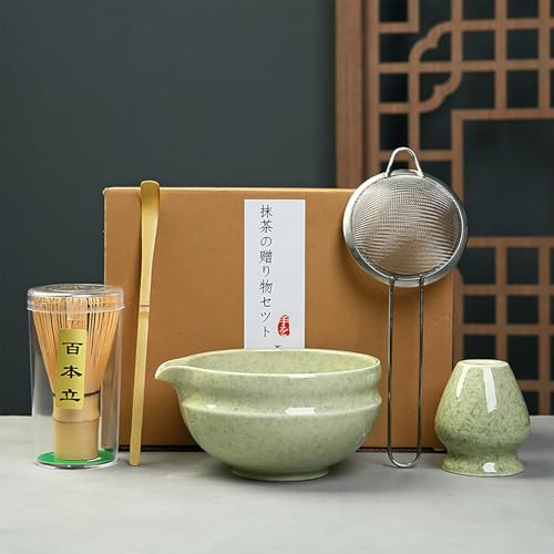 Kedoxi Te Matcha Kit, Matcha Set 5PCS Incluir Batidor Te Matcha de Bambú, Cuenco Té Matcha (Chawan), Soporte Chasen, Cuchara Matcha (Chashaku), Tamiz de Acero Inoxidable, Ceremonia de Matcha Japonés