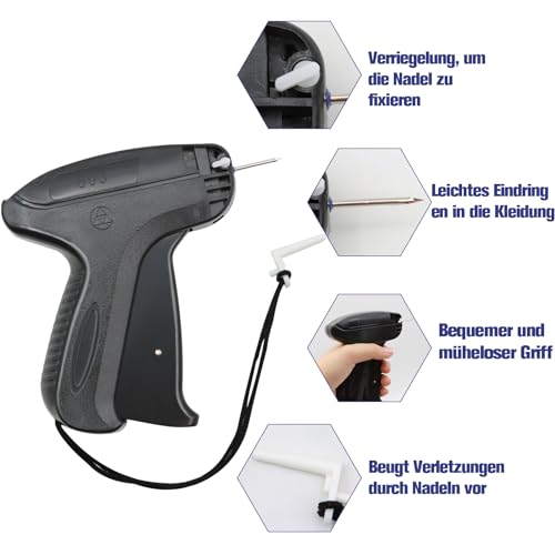 VEGCOO Etikettierpistole Geschenkanhänger Etikettiermaschine mit 5 Ersatznadeln, 3000 Heftfäden, 300 Preisschilder, Markenetiketten Etikettiergerät, Kleidungsetiketten Ettikettiergeraet