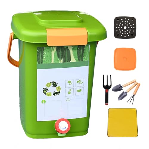 Confezione da 2 bidoni per compost da banco da 2 e 2,6 galloni per interni per un comodo riciclaggio dei rifiuti alimentari, elegante compostiera per interni, capacità 10 l, include 2 contenitori