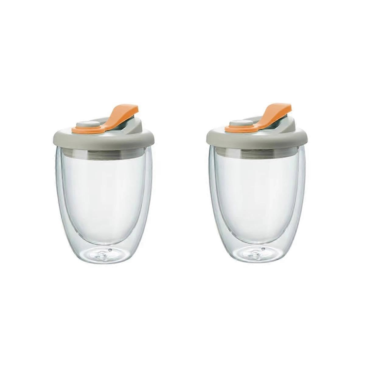JOYHAPPST Double Wall Glass Water Cup with Leak-Proof Lid - Insulated Transparent Coffee Mug for Milk, Tea, Juice Drinkware Orange