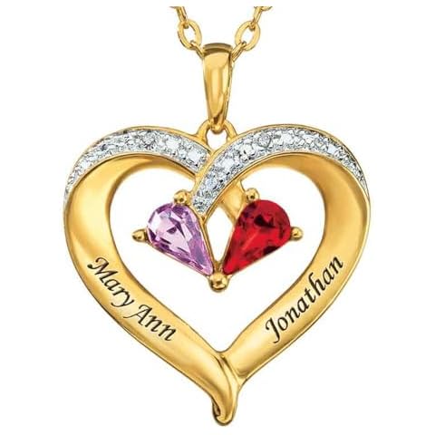 The Danbury Mint Forever Together Couples Heart Personalalized Pendant | Personalized Couples Necklace | Custom Birthstone Necklace | Women's Birthstone Gift | AUG/DEC| #9782-021 Cover