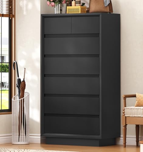 Image of TEENFON 51.6 inch Tall Dresser for Bedroom with 7 Drawers, Black Dresser with Metal Slide, Bedroom Dressers, Wood Dressers & Chests of Drawers for Bedroom, Hallway, Black