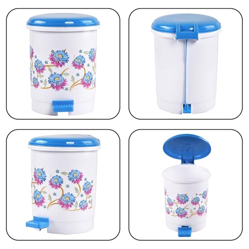 Image of Kuber Industries 2.5 Ltr Plastic Pedal Dustbin | Trash Waste Bin for Study Room, Bed Room, Wash Room & Office Use | Dustbins & Garbage Bin for Kitchen & Home | Flower - Blue