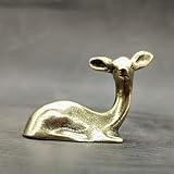 Deanvzes Miniatures Copper Lying Sika Deer Figurines Small Desktop Ornament Vintage Brass Mini Animal Statue Tea Pet Home Decoration (A)