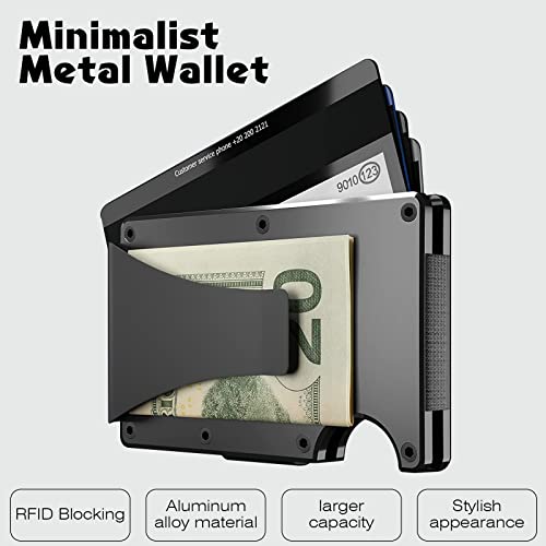 BXH Minimalist Slim Wallet for Men,Metal Money Clip Wallet, RFID Blocking Aluminum Slim Cash Credit Card Holder, Smart Clip Aluminum Metal Rigid Wallet3