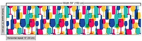 Lunarable Winery Fabric by The Yard, Cocktail Glasses and Wine Bottles Pattern Bar Menu Party Alcohol Drinks, Decorative Fabric for Upholstery and Home Accents, 1 Yard, Magenta Navy - 2