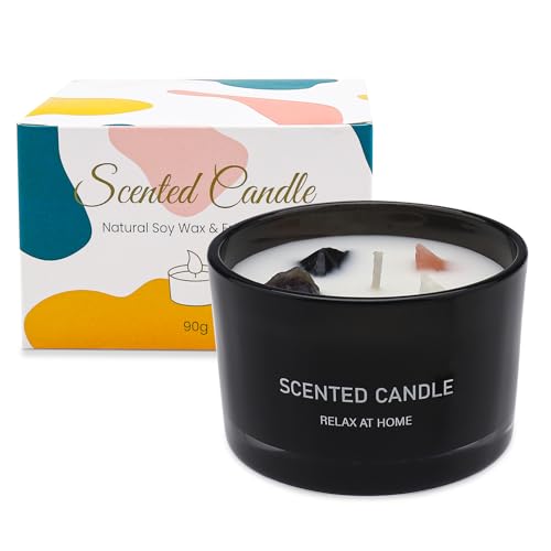 ALLAVA Duftkerzen im Glas, Duftkerze Mandarine Schwarz, Duftkerze mit Kristallstein, Handgemachte Natürliche Sojawachs Kerze, bis zu 20 Stunden Brenndauer (Mandarine, 270g)