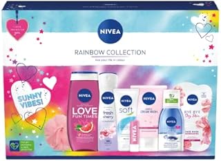 NIVEA Rainbow Collection Gift Set (8 Pieces), Refreshing and Colourful NIVEA Gift Set Includes Shower Gel, Face Wash, Face Mask, Lip Balm and More, Gifts for Women