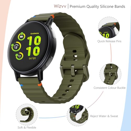 Silicone Bands Compatible with Garmin Vivoactive 6/5 Watch Band/Garmin Venu/Sq Women Men, Soft Wave Rubber Strap for Forerunner 165/55/245/652 Quick Release Wristband with Decorative Woven Line - image 3