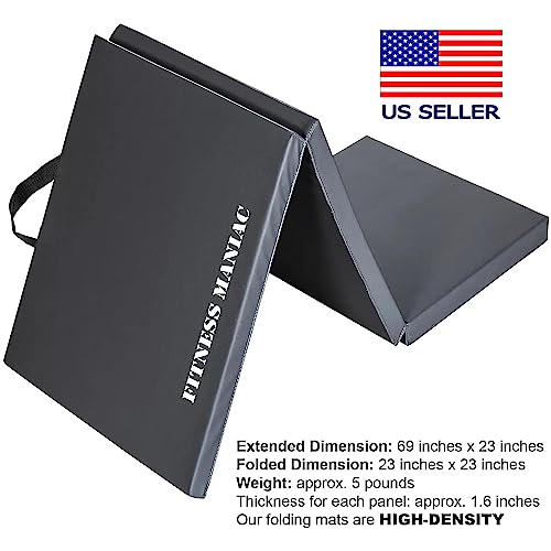 Fitness Maniac New Folding Panel Gymnastics Mat Gym Exercise Yoga Tri Mat Pad Black Exercise Mats Usa #TOP1
