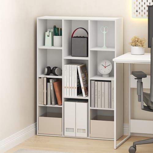 Image of Furinno LUDER Book Shelf, 11-Cube Bookshelf, Reversible Bookcase, 9.4 x 29.1 x 41.7, Easy Assembly, for Living Room, Bedroom, Home Office, White