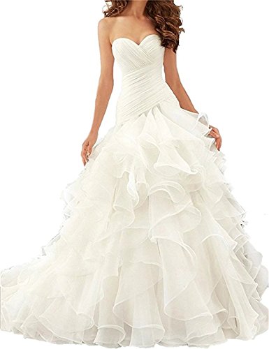 XUYUDITA Vestidos de Novia de la Sirena de Las Mujeres Sweetheart Volantes Vestidos de Boda Puffy Blanco-50 Plus Cover