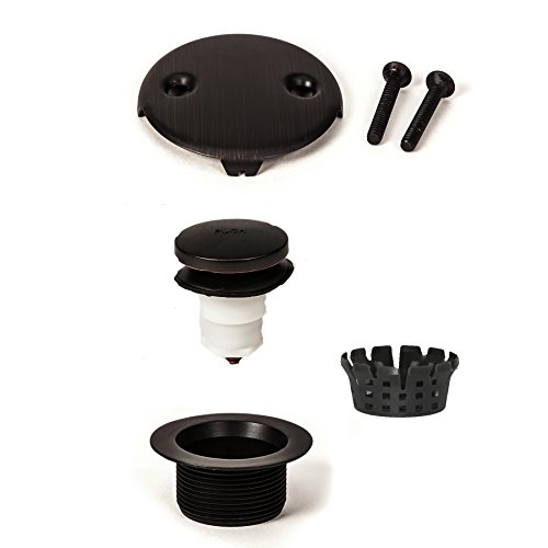 PF WaterWorks PF0971-ORB Toe Touch (Foot Act.) Bath Tub Drain Assly (Coarse 11.5 TPI + Stopper + Two (2) Hole Face Plate - Hair Catcher/Strainer - Eliminate Clogs Oil Rubbed Bronze