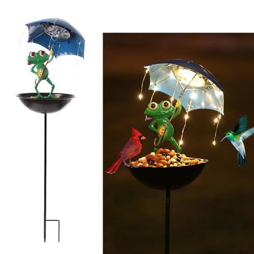 YZYOE太陽光で電気を供給するカエルは傘を持ってランプに餌をやり、庭の飾り鉄のかわいいカエルは傘を持ってランプに着地し、 ワイヤレス夕方から明け方にかけてLEDライトが防水。