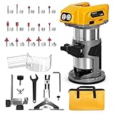 Brushless Router compatible with Dewalt 20V MAX Battery (No Battery), Cordless Wood Router for 800W 30000RPM, 6-Speed, with 15PCS Trim Router Bits, Edge/Roller Guide, Dust Hood, Ideal for Woodworking