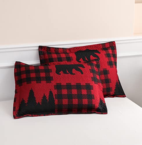 Rustic Bedding Quilts Full/Queen Size Bedspreads 3 Piece, Lightweight Quilt Sets Western Comforter With 2 Pillow Shams Patchwork Bear Themed Coverlet For All Season (Burgundy) #TOP3