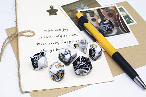Dnd Dice Set Black & White Marble Rpg Polyhedral Dice Fit Dungeons And Dragons(D&D) Pathfinder Mtg Tabletop Role Playing Game 7-Die Dice Set #TOP5