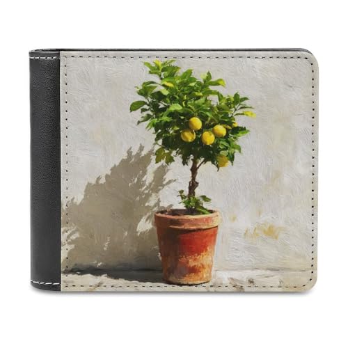 Lemon Tree in A Tall Pot Soft PU Leather Bifold Wallet, Coin Purse Credit Pass Case, Durable Card-Holder Slim Billfold for Men Woman Money Storage
