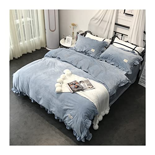 Juego de sabanas Juego de ropa de cama de franela gruesa y cálida, forro polar de terciopelo Coral for invierno, funda de edredón de Color sólido, sábana cálida, ropa de cama de terciopelo de doble ca