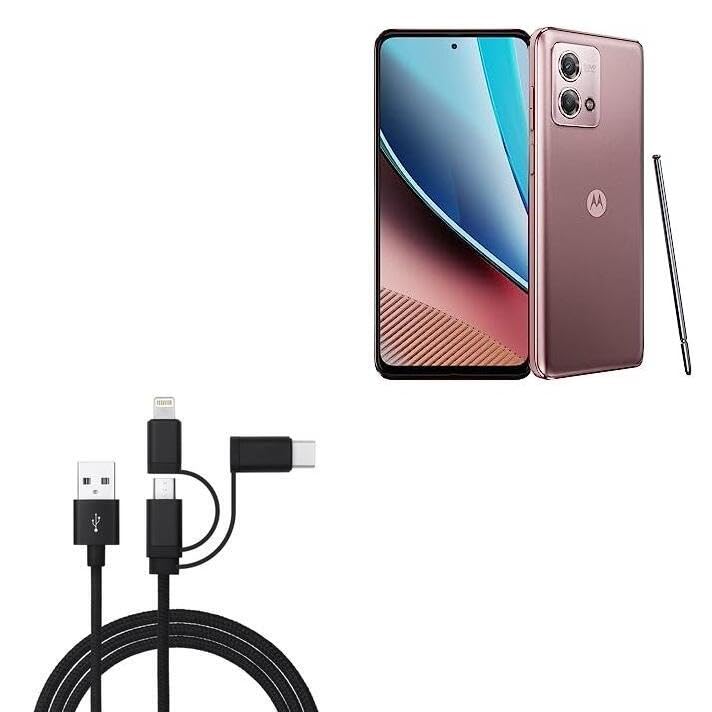 BoxWave Cable Compatible with Motorola Moto G Stylus (2023) - AllCharge 3-in-1 Cable for Motorola Moto G Stylus (2023) - Jet Black