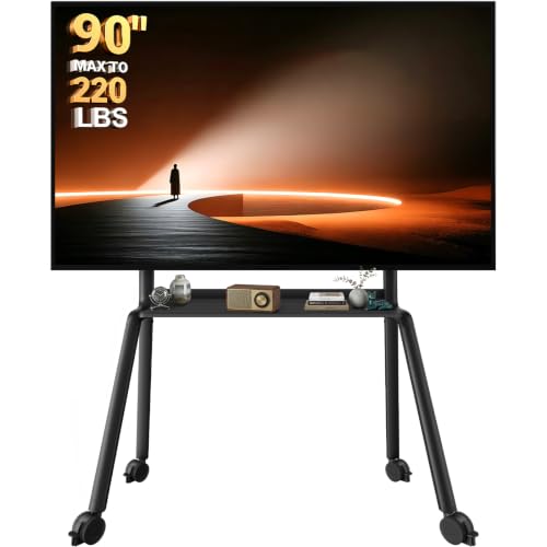 Image of Perlegear Rolling TV Stand for 42″-90″ TVs up to 220 lbs, Four Leg Heavy Duty TV Stand with Lockable Wheels, Outdoor Height Adjustable Mobile TV Cart with Anti-Drop Shelf, Max VESA 800x600mm, PGTVC45B