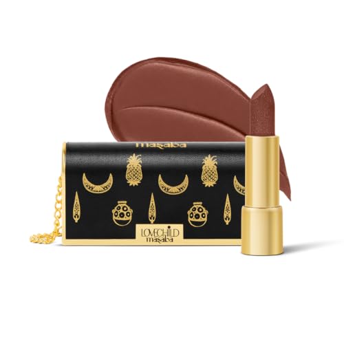 Image of LoveChild Masaba inchThe Batua inch Lipstick, Spicy Imli (Dark Brown) Rich Satin Finish Lipstick with Built-in Mirror, Hydrating, Nourishing Formula with Jojoba Oil, 4g