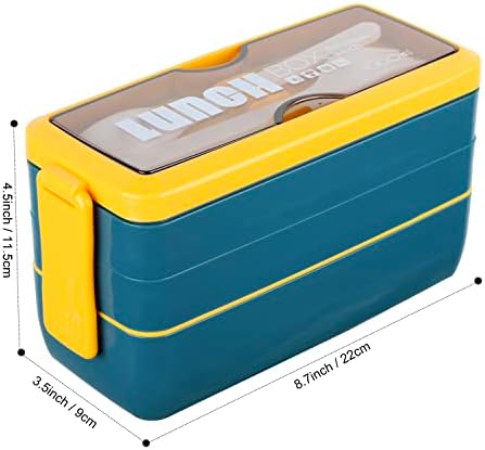 Bento Lunch Box for Adults and Students Upgrade 1000ml, Bento Box Food Containers 3-in-2 Compartment, Pewwt Lunch Containers with Cutlery (Lemon Blue)