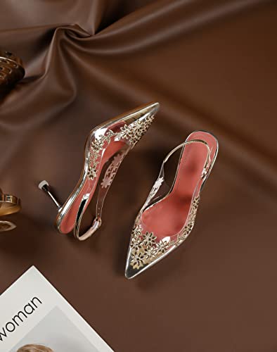 AUMOTED Women's Clear Mule Sandals Pointed Toe Slingback Heels Rhinestone Heels Pumps Wedding Shoes3