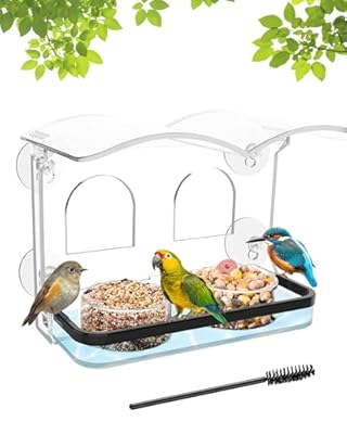 COJOSQC Window Bird Feeder with Strong Suction Cups, Clear Acrylic Design for Close-Up Bird Watching, Durable, Weatherproof, Easy to Install, Large Seed Tray, Drain Holes to Keep Food Dry, For Outdoor