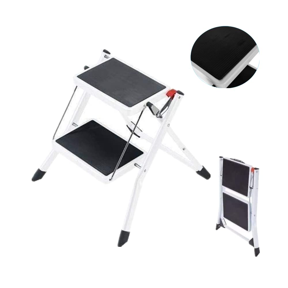 Qimu Aluminium 2 Step Ladder Heavy Duty Steel,Portable Folding Step Stool With Anti-Slip Mat Tread,Foldable Stepladder Kitchen Ladders Stools,Max Loading 150Kg