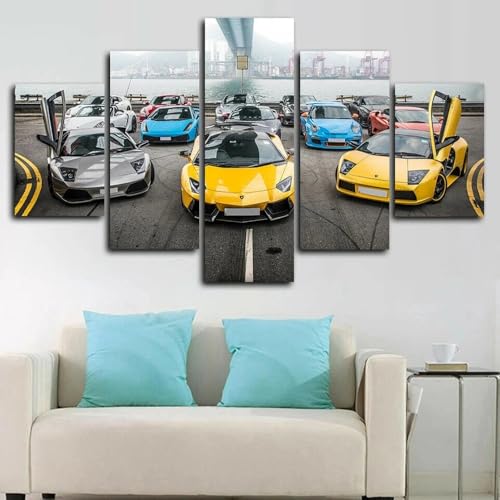 Impression sur toile 5 parties de voiture de sport tableau decoration murale salon