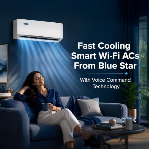 Image of Blue Star 1.5 Ton 3 Star,New Star Rated, Wi-Fi Smart Inverter Split AC (Copper, 5 in 1 Convertible Cooling, AI Pro+, DigiQ Hepta Sensor, Blue Fins,Turbo Cool,Blue Fins (IC318ZXUS, White)
