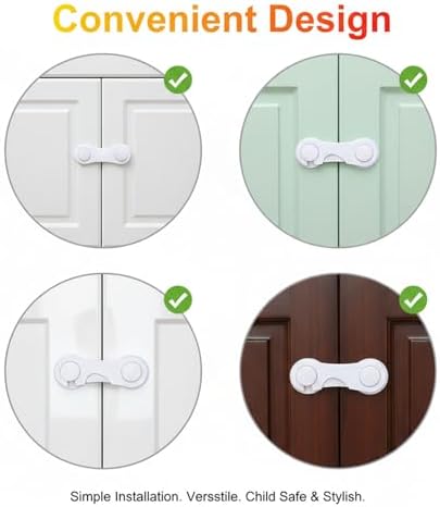 6 Pack Child Proof Cabinet Locks, Baby Proofing for Doors, Drawers, Pantry and Wardrobe, No-Drill, 3M Adhesive, Child Safety Locks for Kitchen, Bathroom and Closet (white-6pcs) — view 3