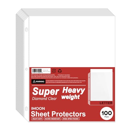 Super Heavyweight Sheet Protectors for 3 Ring Binders - 3-Hole Letter Size Clear Plastic Heavy Duty Sleeves Archival Safe Durable Page Protectors for Documents 8.5x11 Inch (100 Pack)