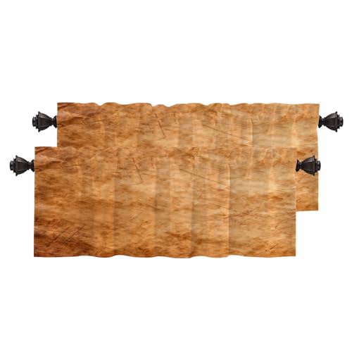 BaoNews Brown Gold Modern Copper Pattern Kitchen Valances for Windows,Abstract Scratch Marks Blackout Valances Curtains Multilayer Polyester Drapes for Kitchen Bedroom 2 Pack 52X16 Inches - image 1