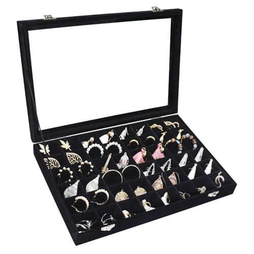 Velvet Jewelry Tray with 48 Grid Organizer (Black)