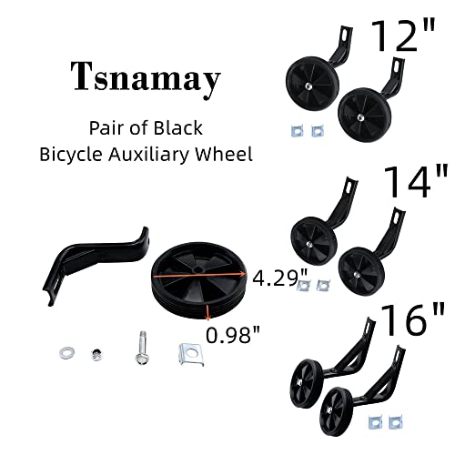Tsnamay Pair Of Black Bicycle Auxiliary Wheel Children's Bicycle Accessories For 12 Inch,Training Wheels Kids Bike Bicycle Children Training Bike Wheels #TOP1