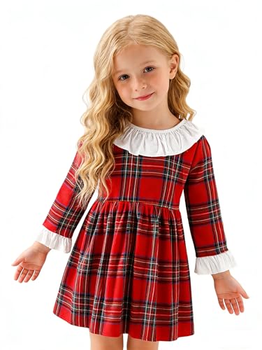 Robe de Noël pour filles AGQT en velours vichy rouge et noir pour bébés de 6 mois à 5 ans