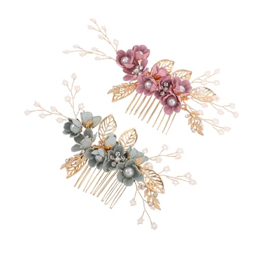 PACKOVE 2個新娘婚礼?? 花形パールヘアコーム 結婚式用ブライダル髪飾り