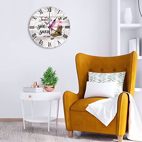 Horloge murale personnalisée She Shed fleurie 38 cm, pendule décorative à piles pour cuisine - 4